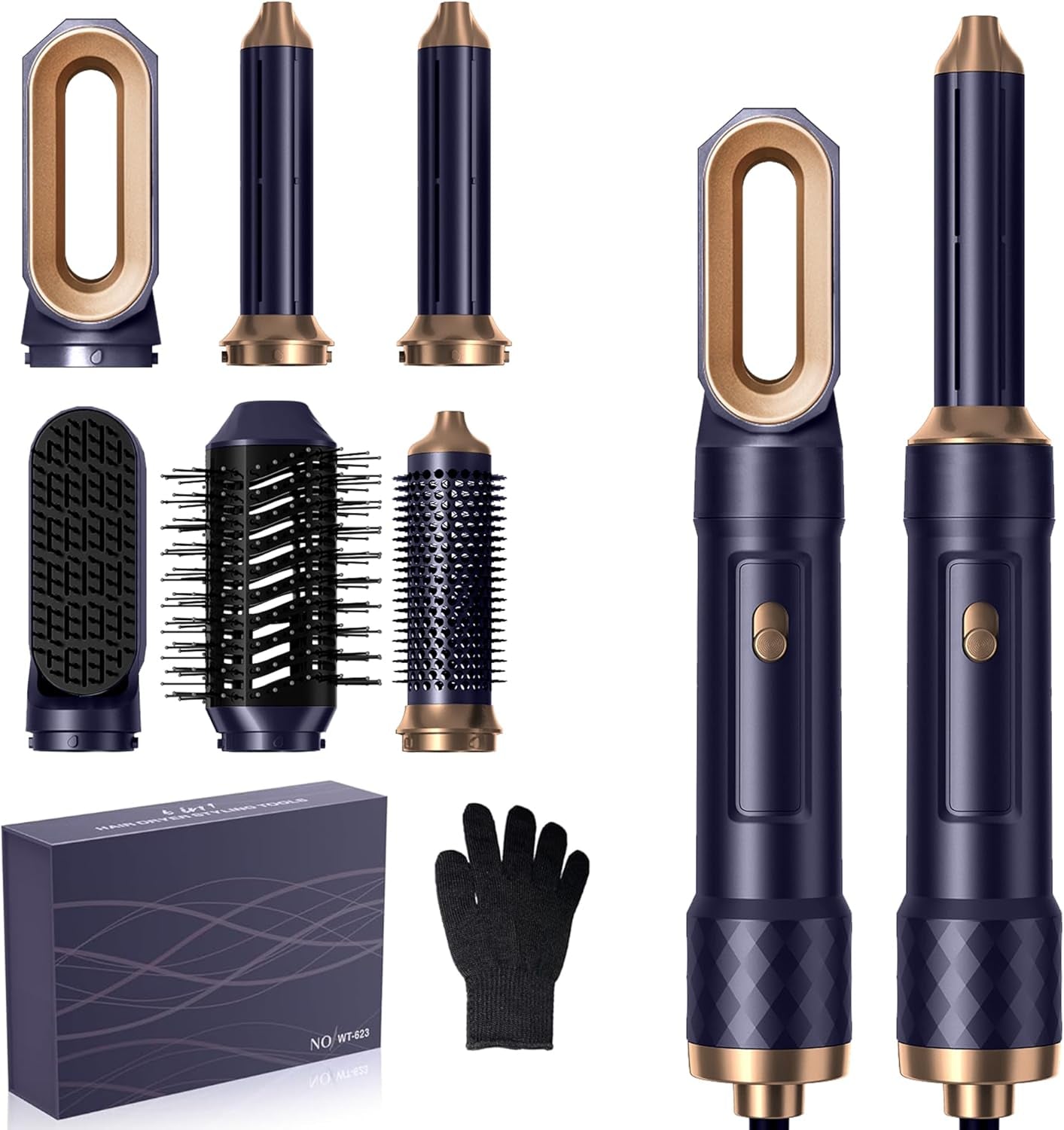 Cepillo Secador De Pelo,1000W Secador 6 En 1 Con Cepillo Alisador Pelo Rizador Pelo Ondas Secador De Pelo Moldeador Pelo Voluminizador,3 Temperaturas